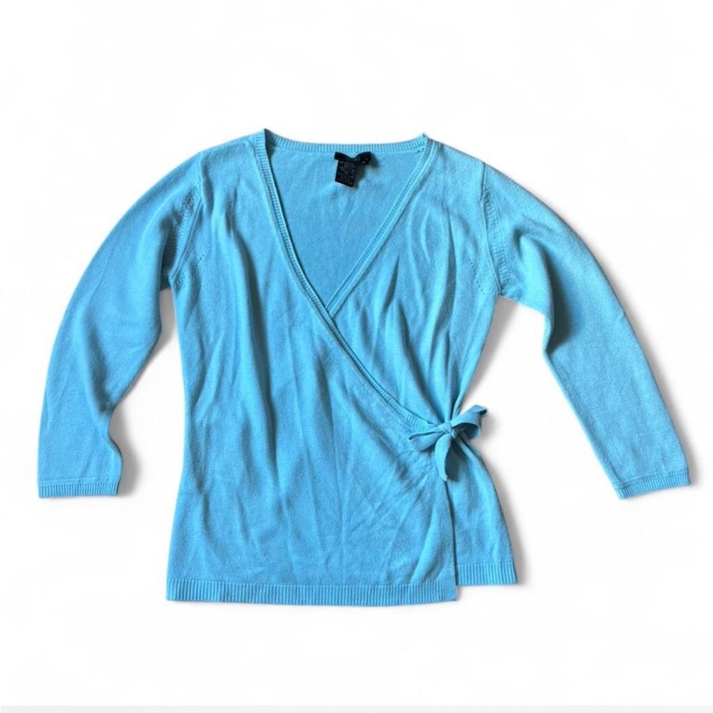 BCBG Sky Blue V-Neck Wrap Sweater